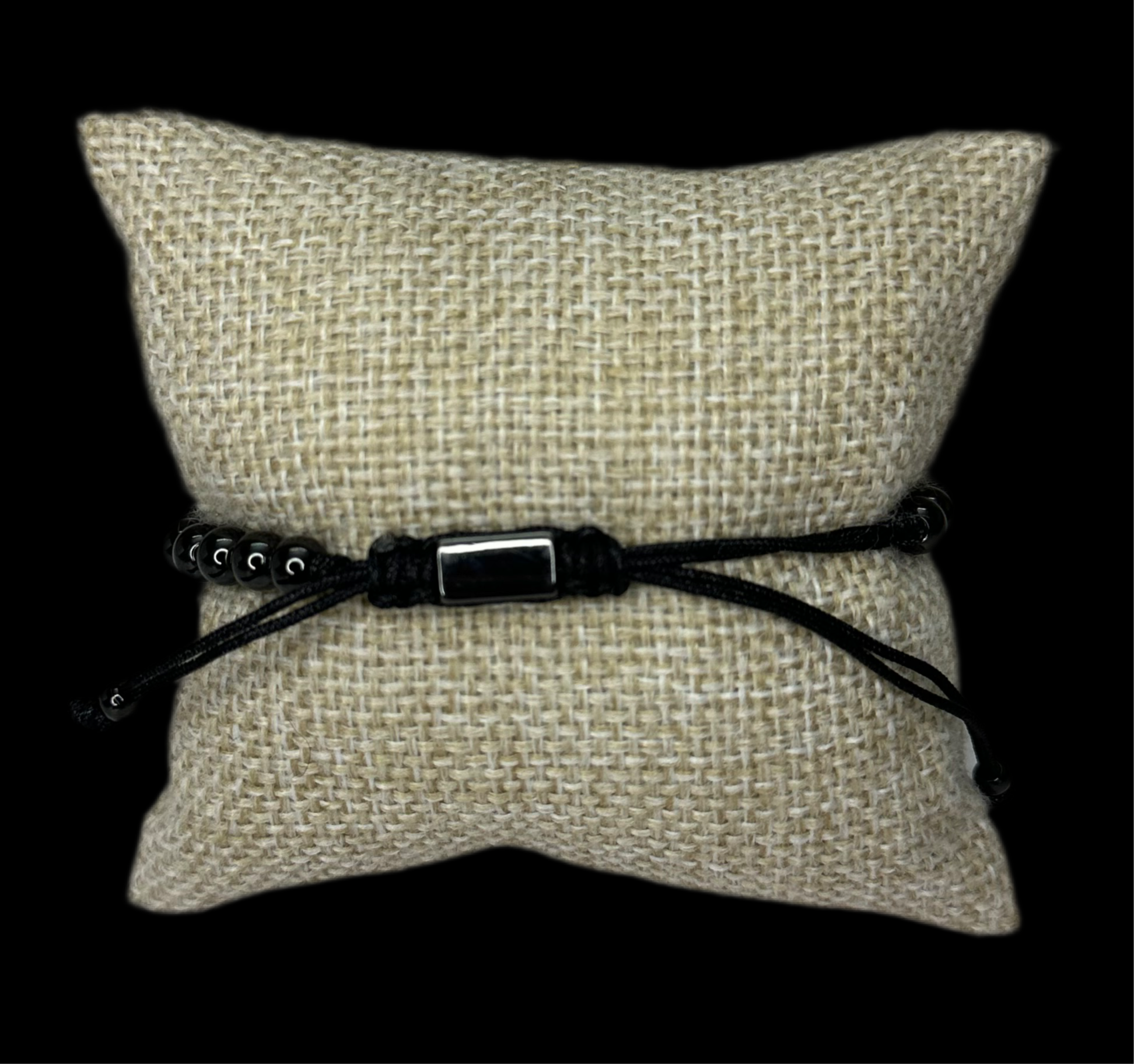 Pulsera Perlas Negra Cruz Acero Inoxidable