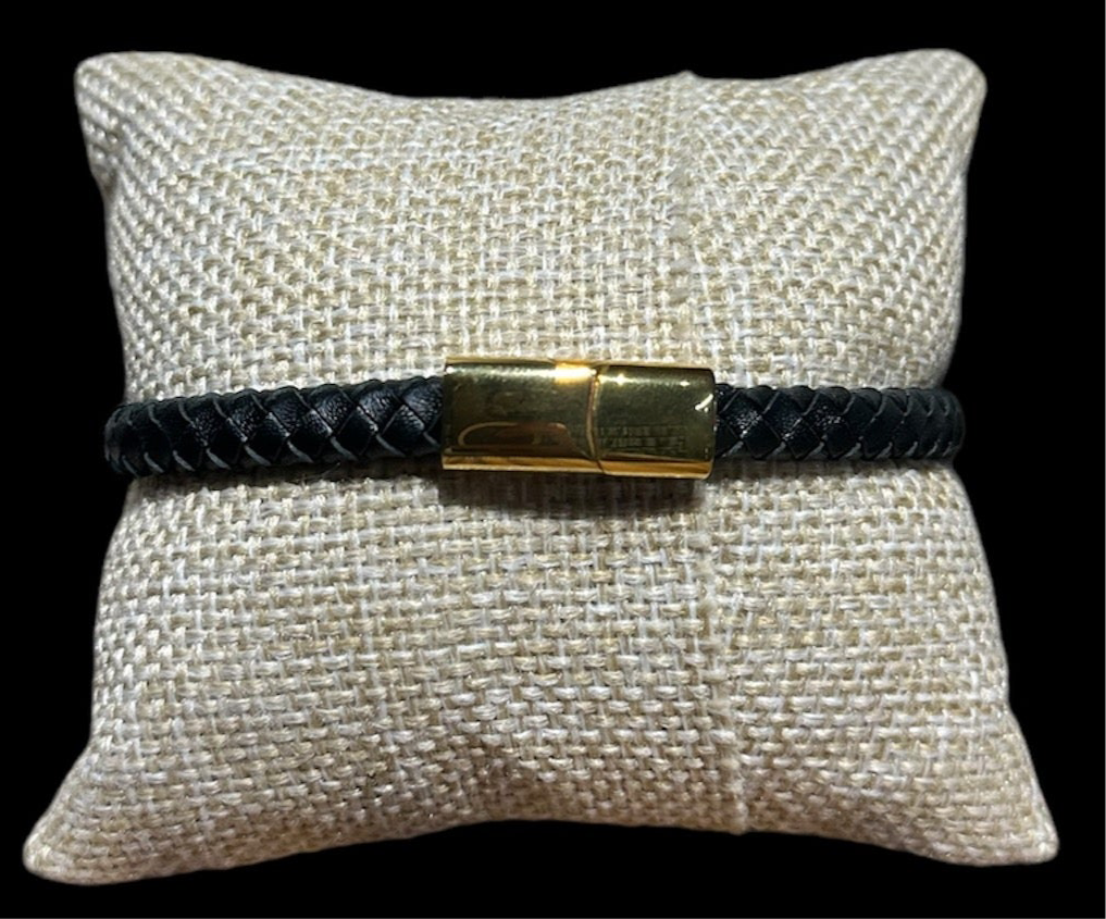 Pulsera Dorada Cuero Cruz