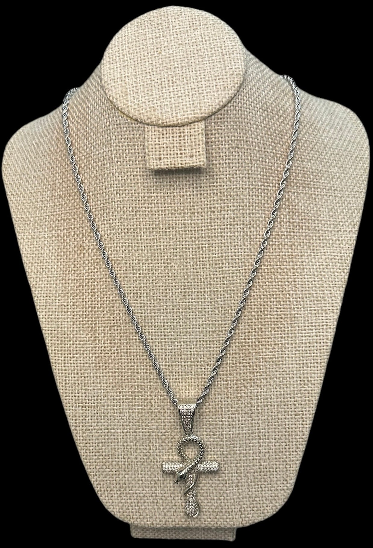 Cadena Cruz Plata Serpiente