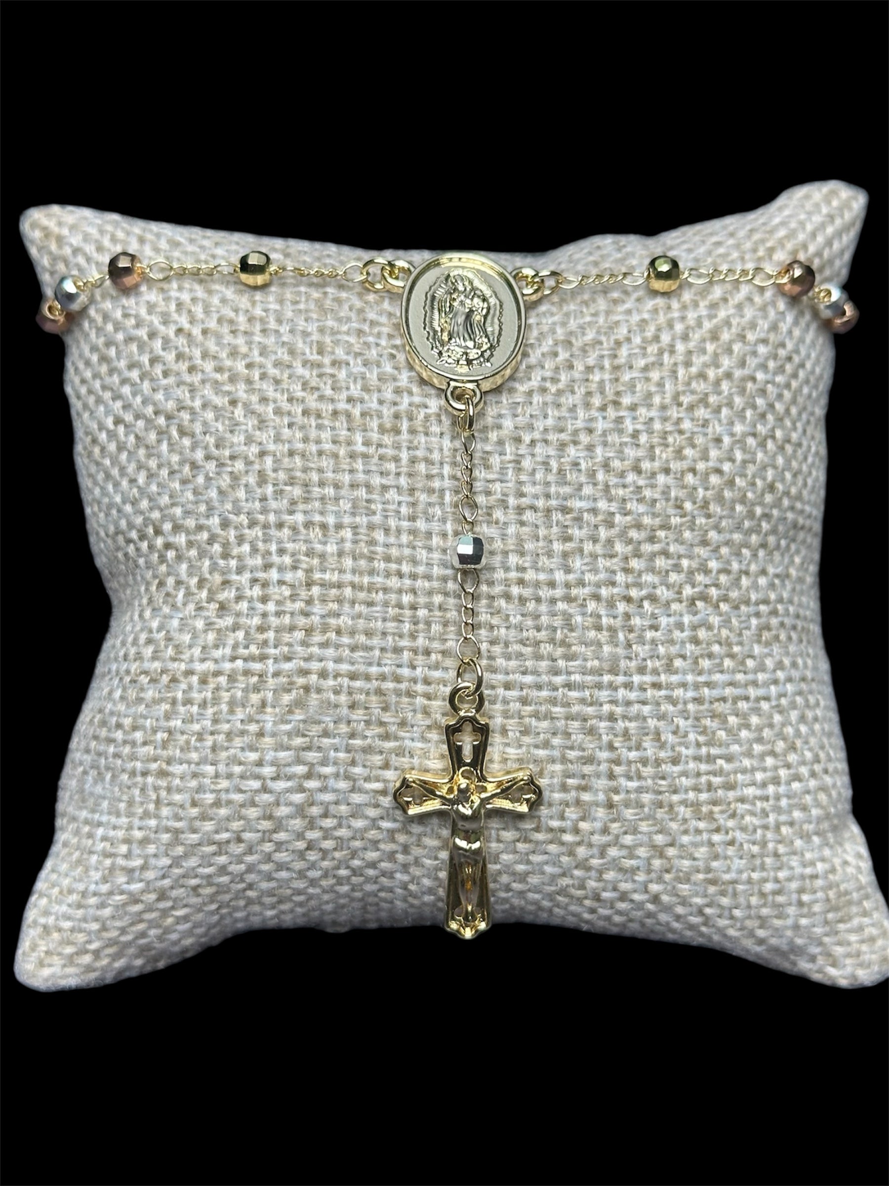 Pulsera Rosario Cruz 4 mm Oro Laminado 18 K