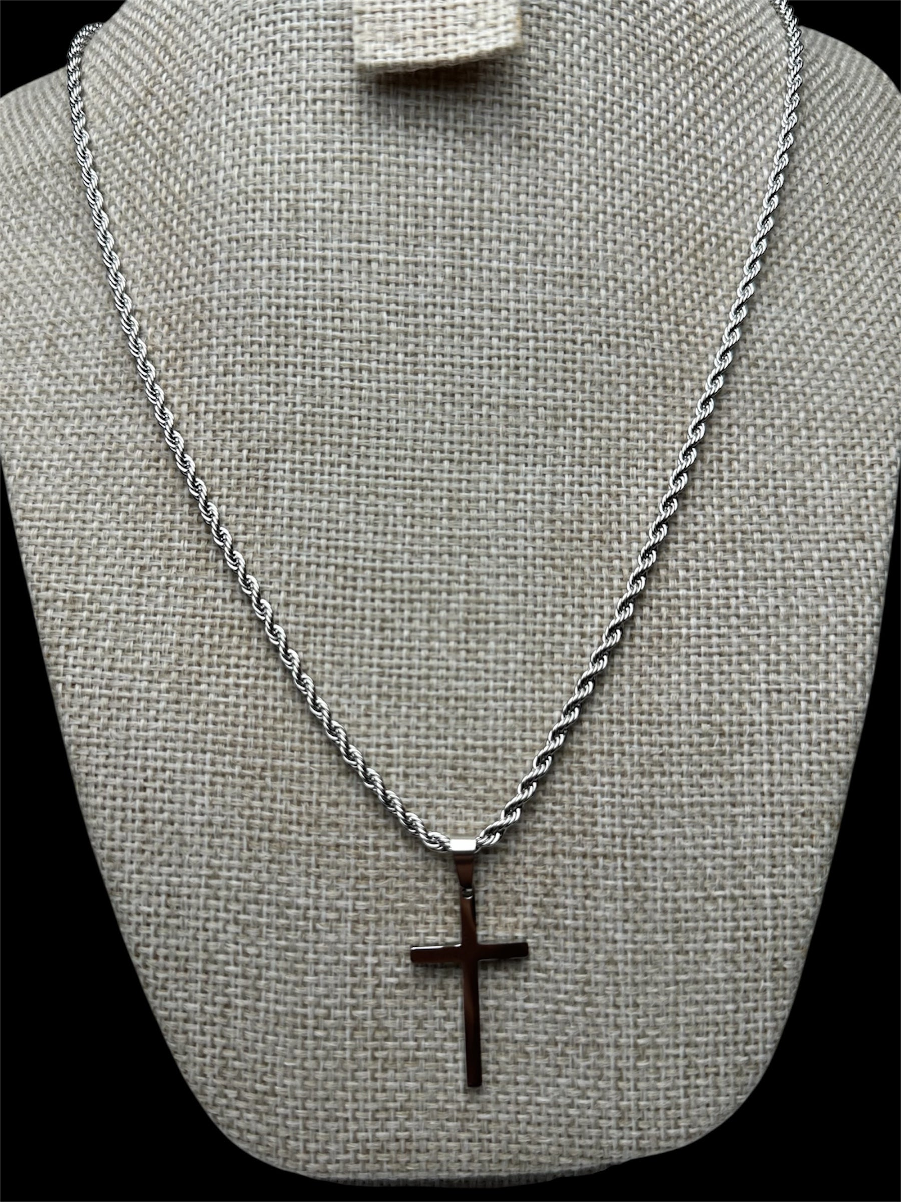 Cadena Cruz Plana Plata Acero Inoxidable