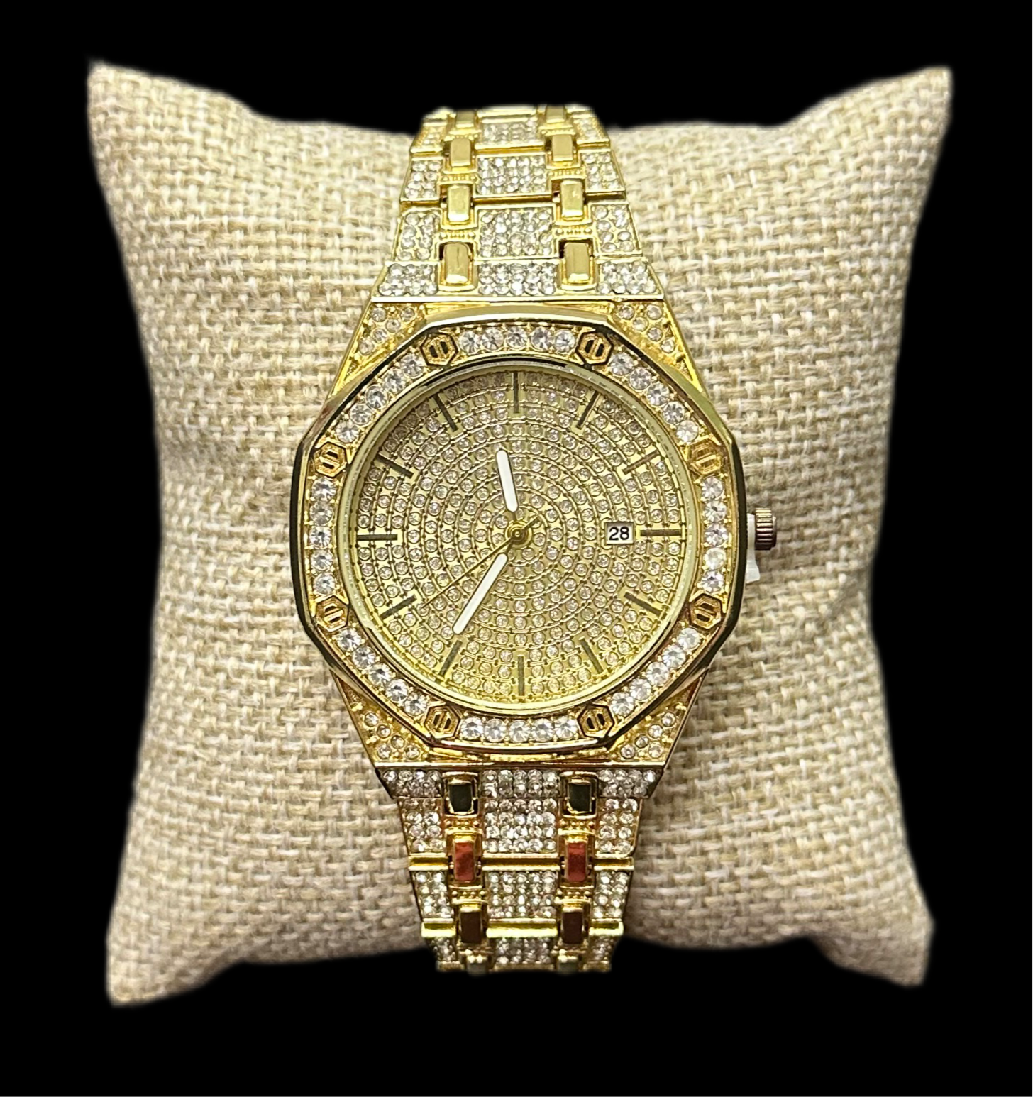 Reloj Zirconias Hexagonal Dorado