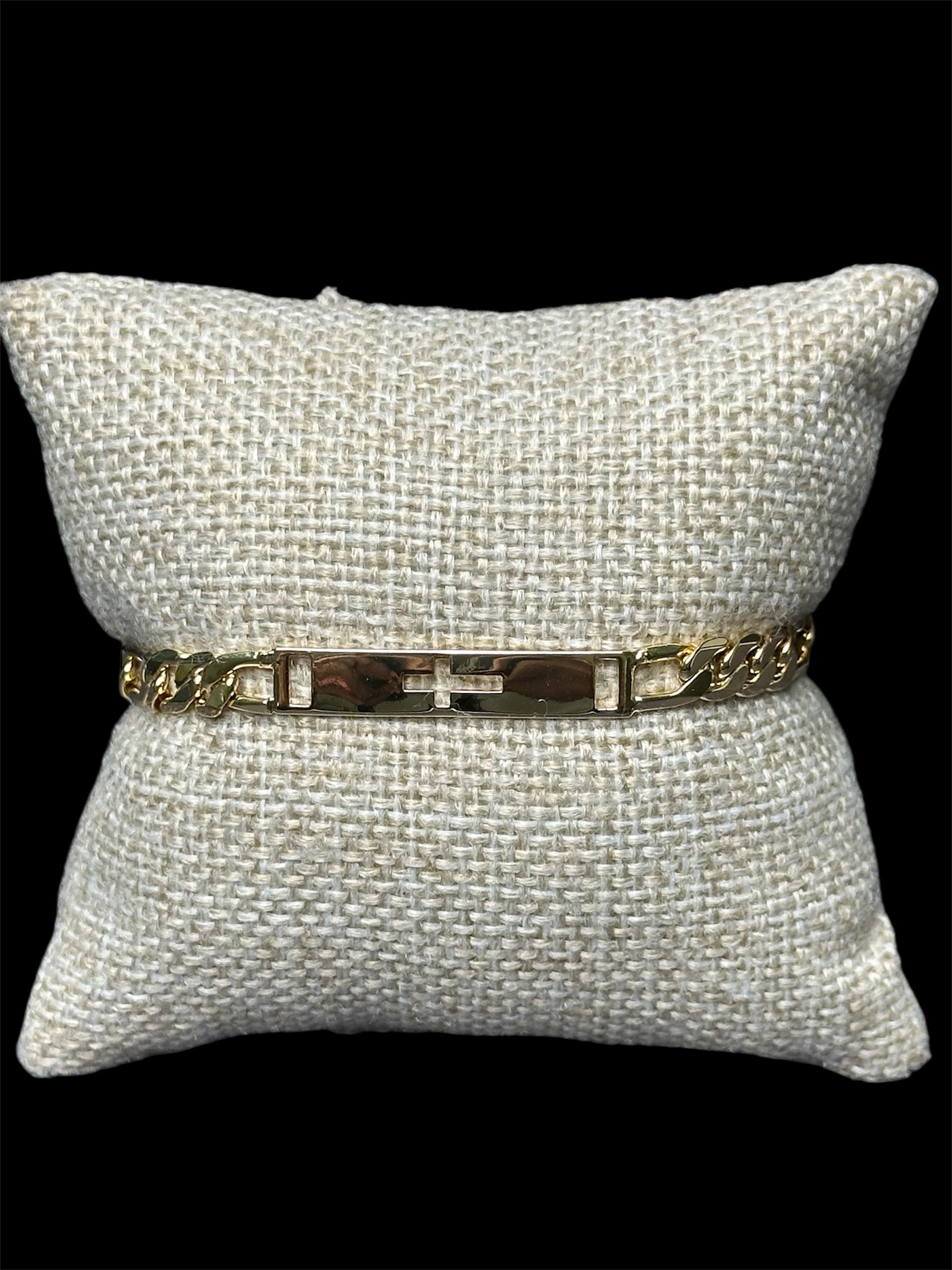 Esclava Placa Cruz Oro Laminado 18 K