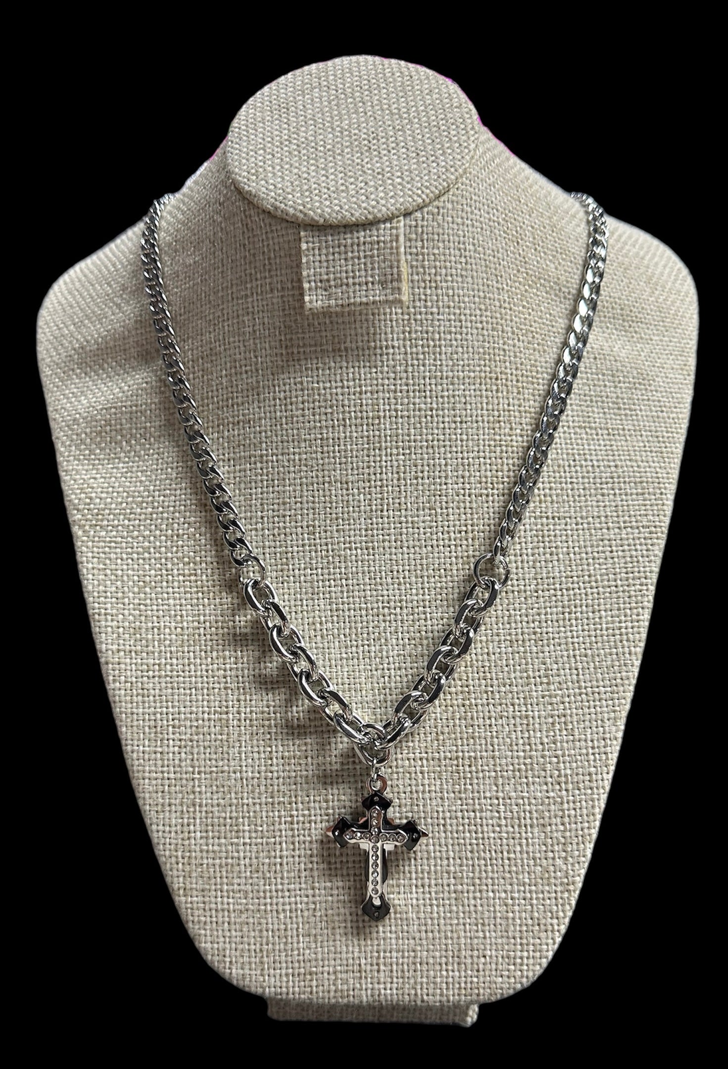 Cadena Cubana Plata con Cruz Zirconias
