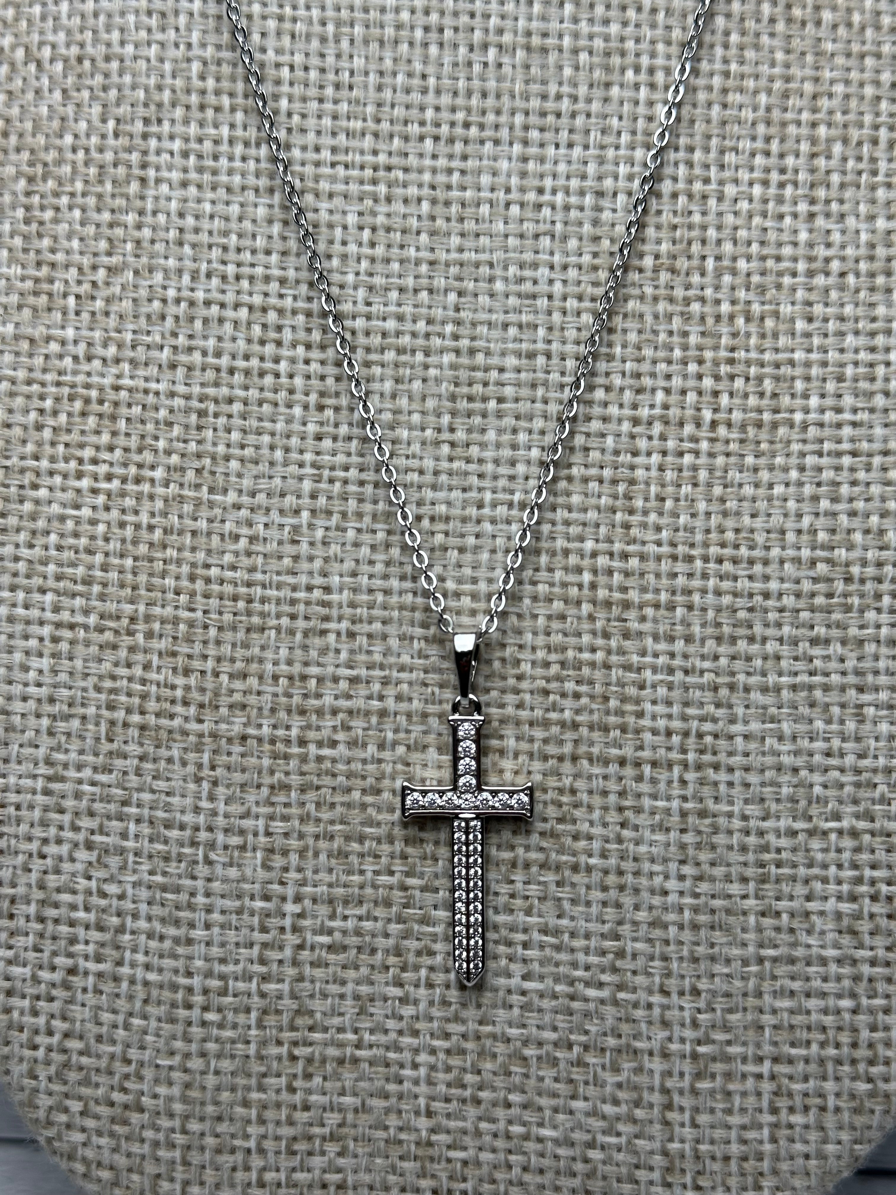 Cadena Plata Cruz Zirconias 3 cm