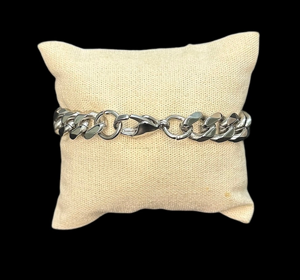 Pulsera Cubana Plata 11 mm Acero Inoxidable