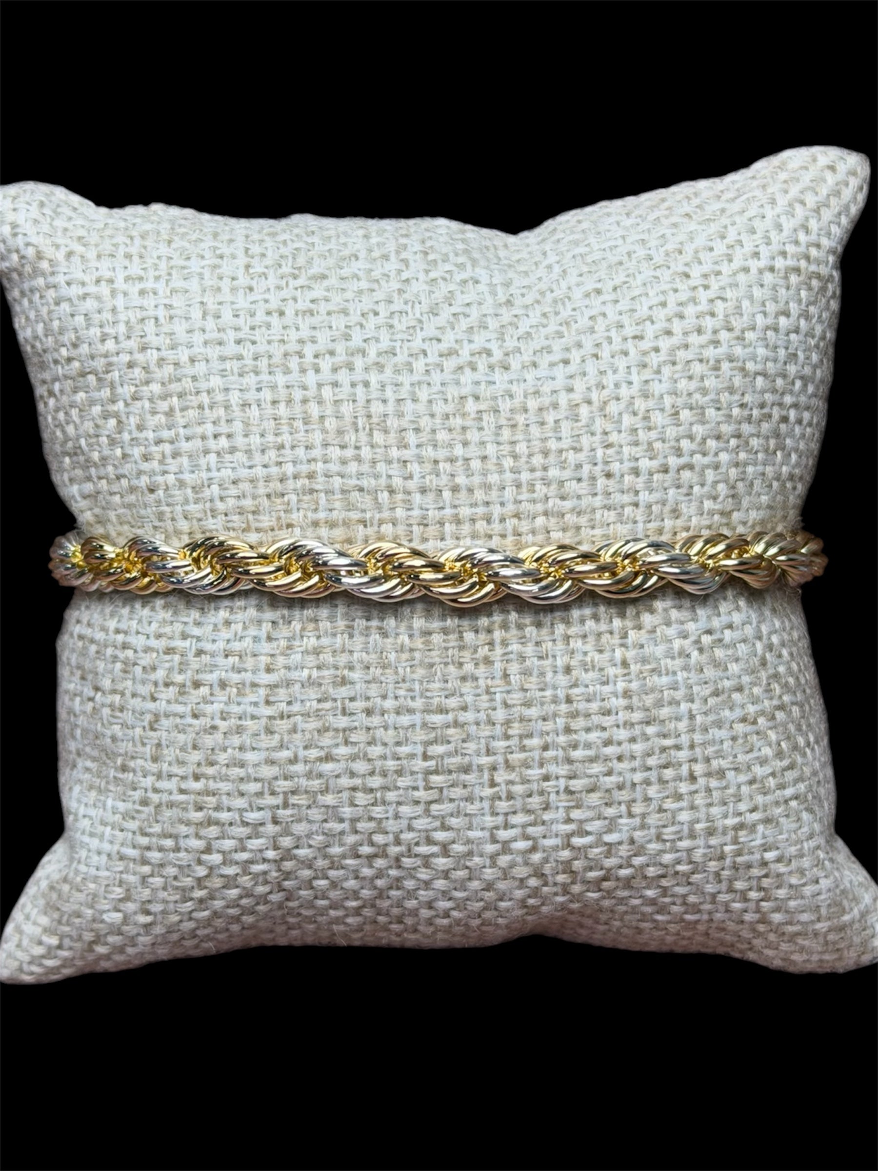 Pulsera Torzal Combinada 6 mm Oro Laminado 18 K