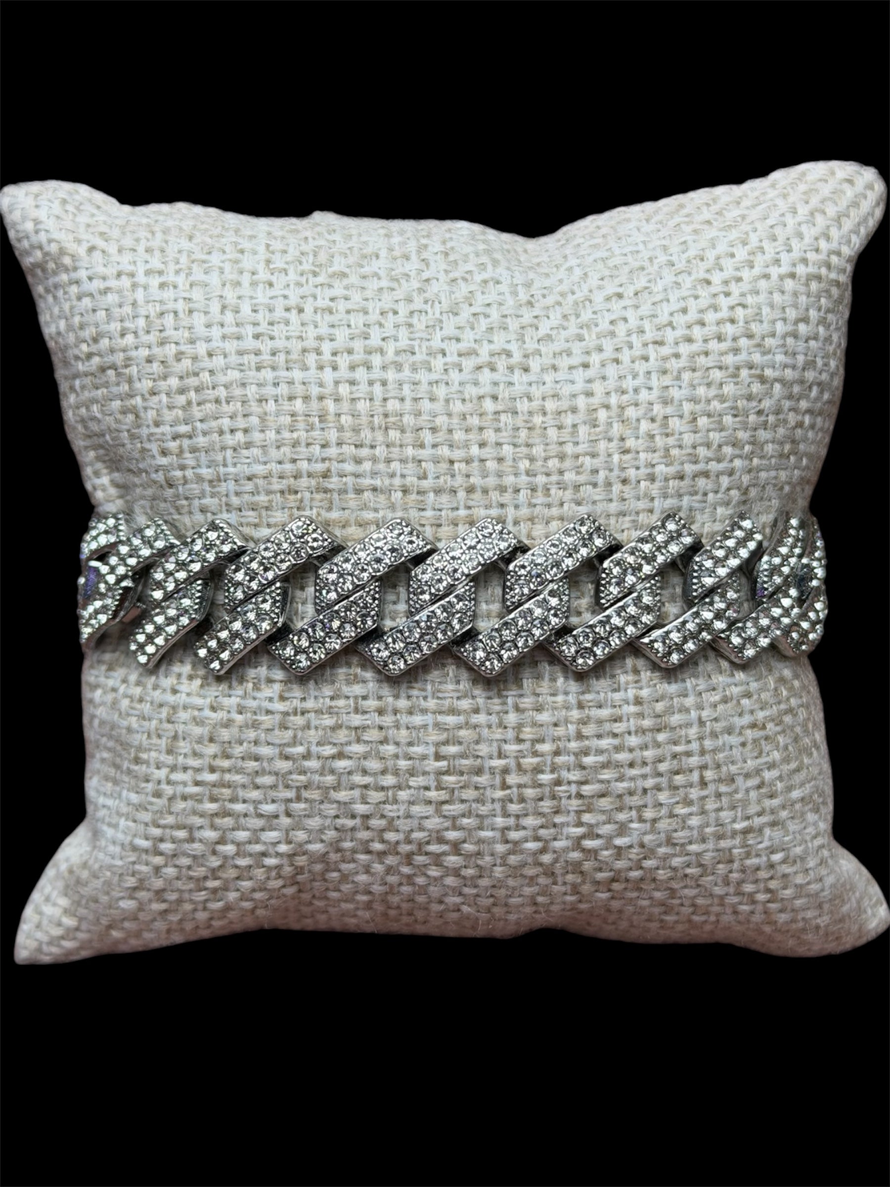 Pulsera Cubana 12 mm Plata Zirconias