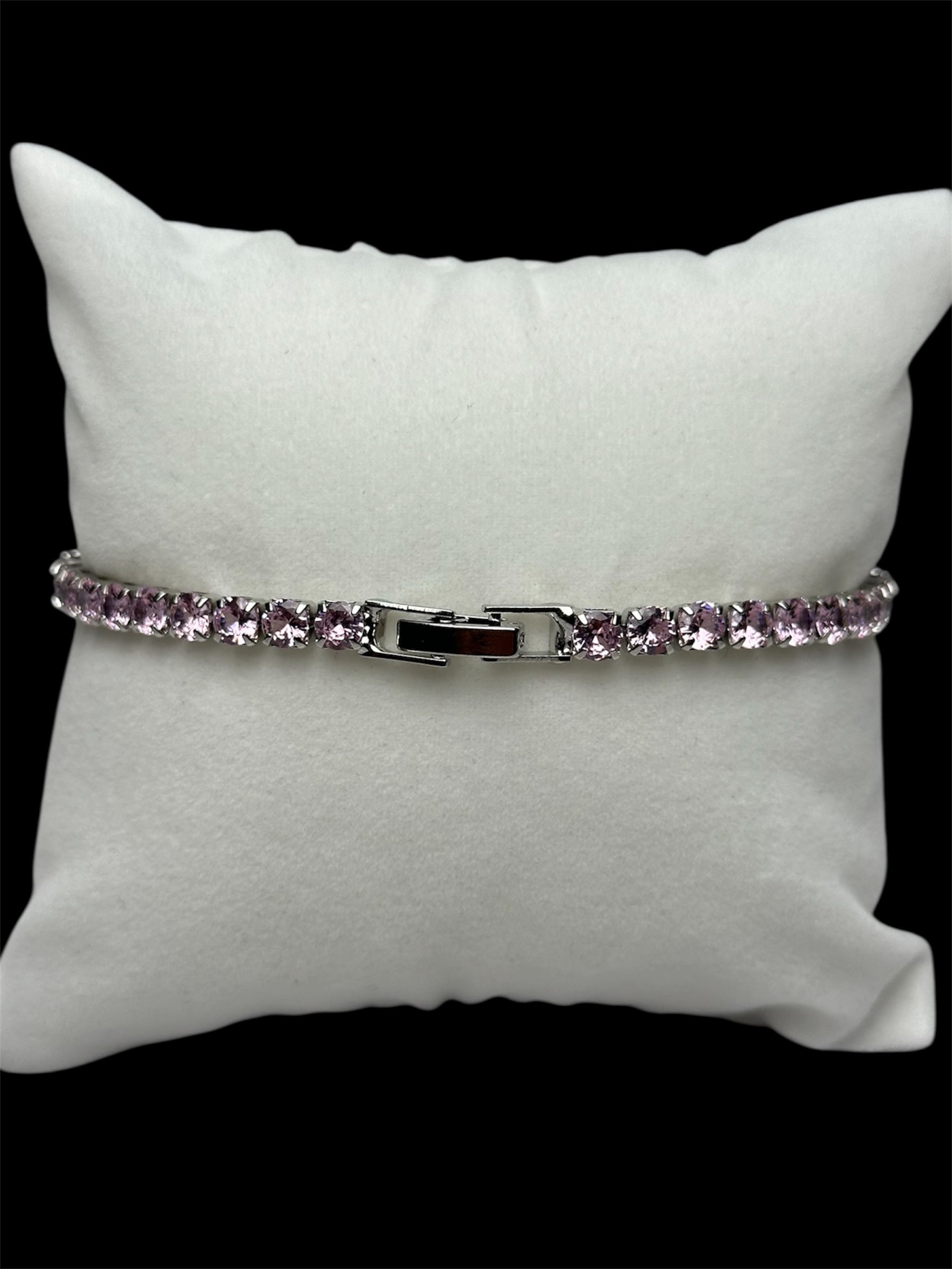 Pulsera Tenis 3 mm Rosa Plata