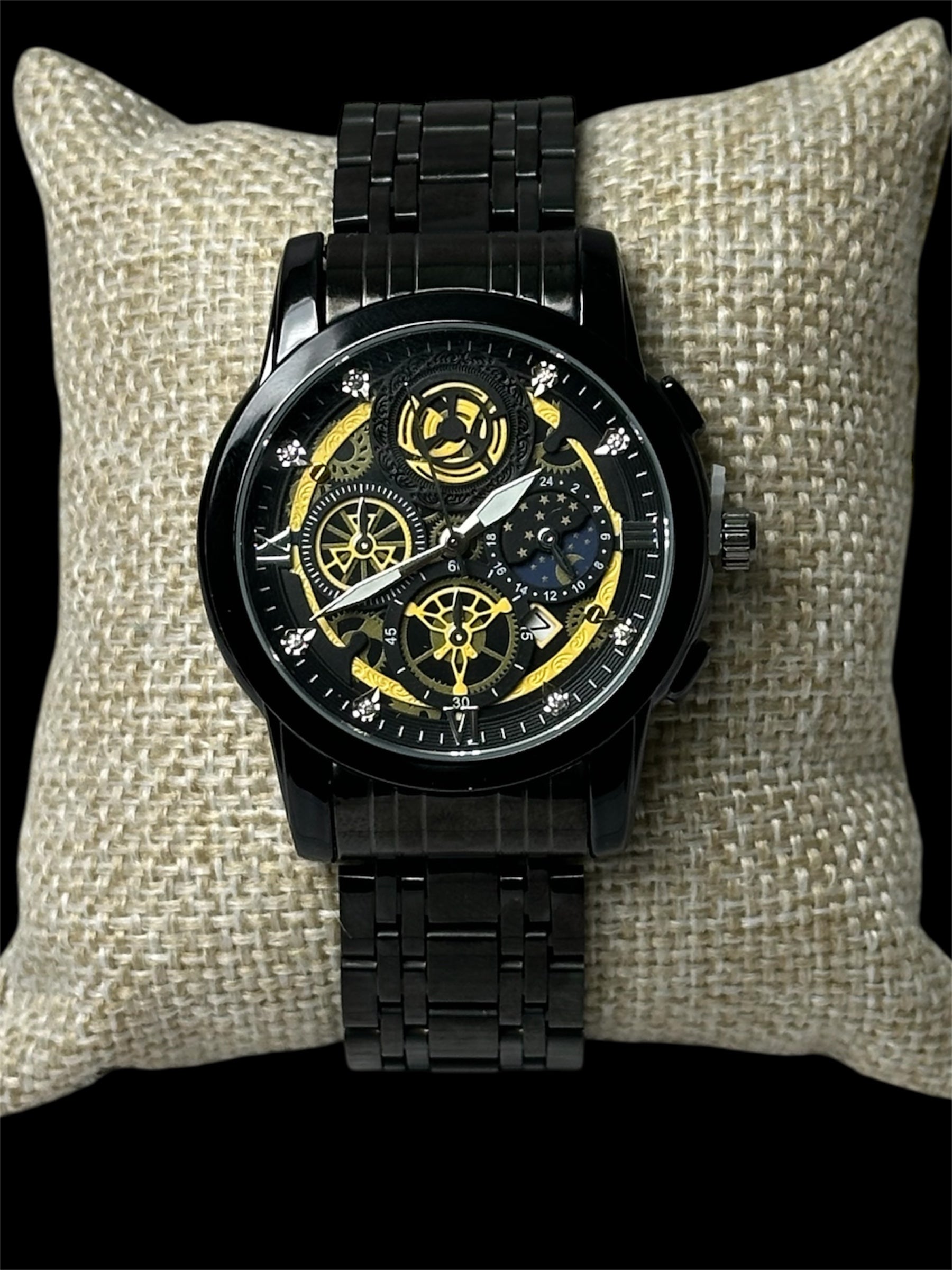Reloj Negro Automatico Amarillo