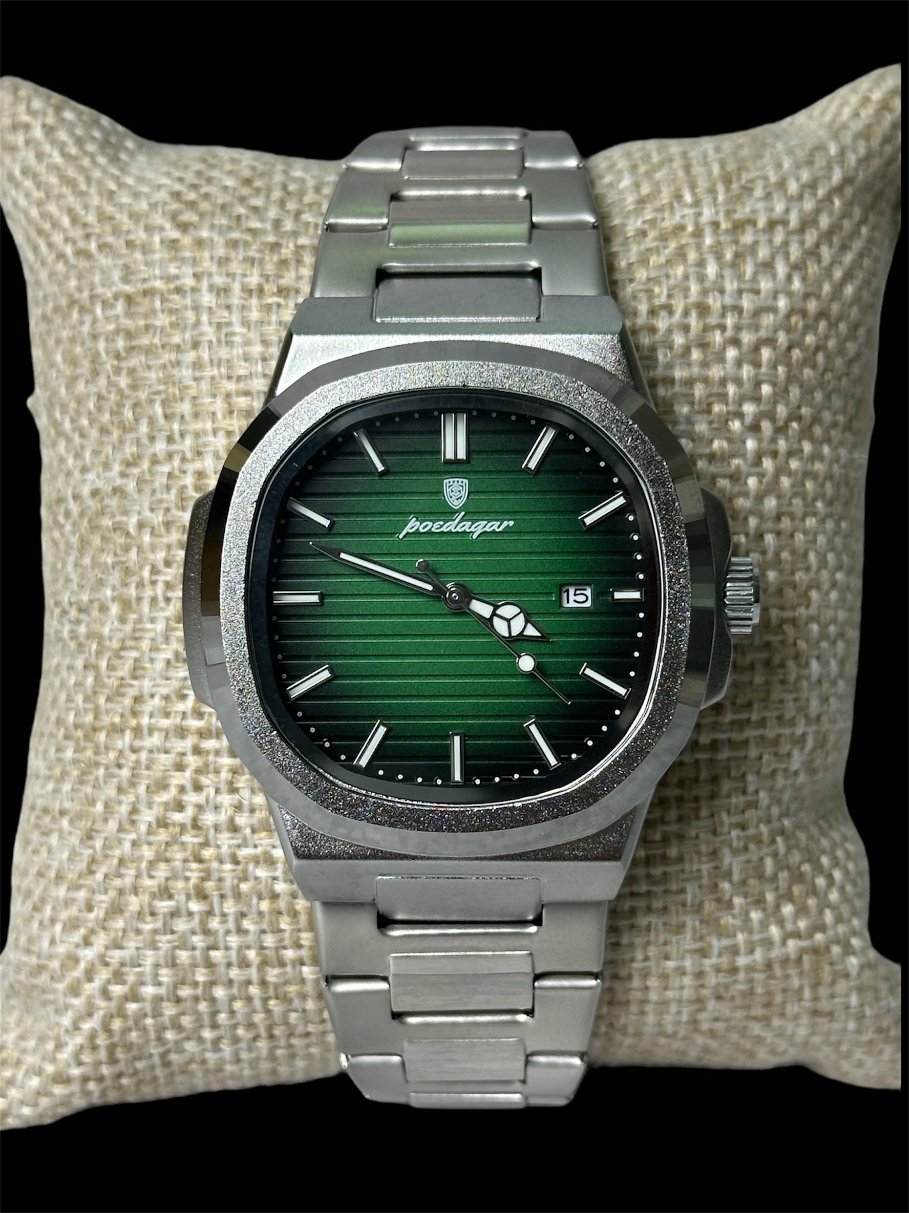 Reloj Plata Fondo Verde