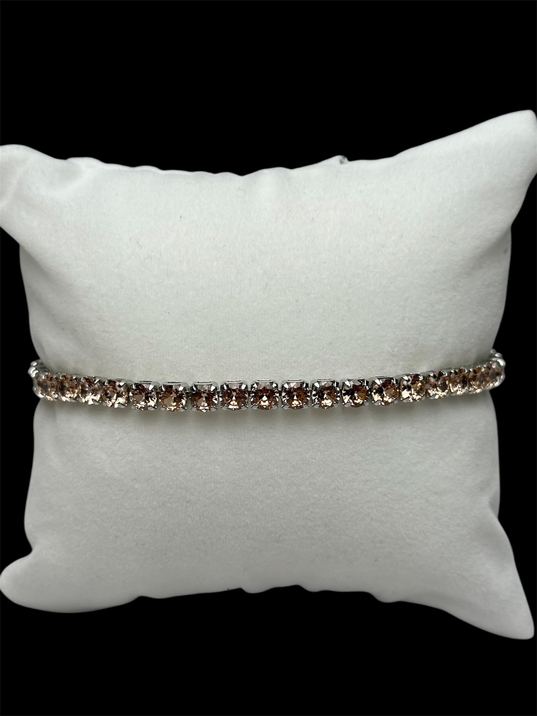 Pulsera Tenis 3 mm Crema Plata