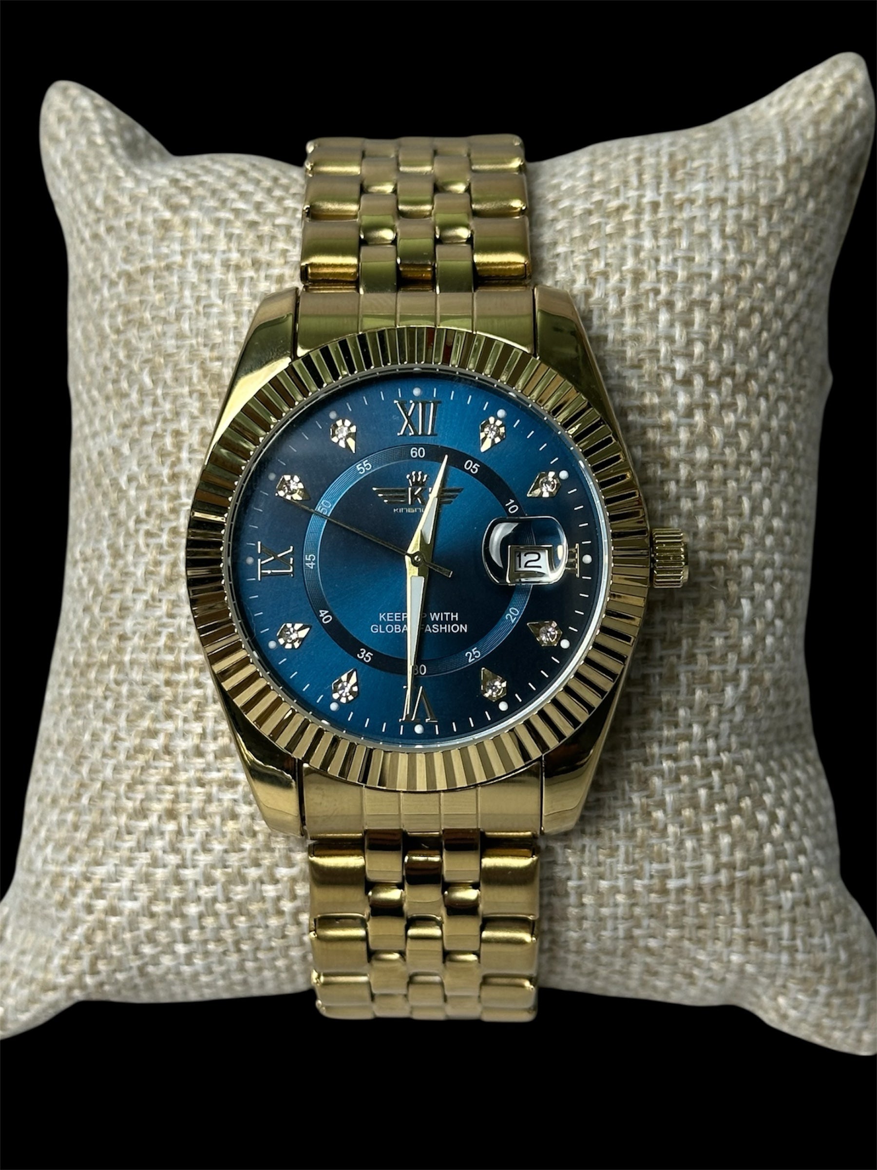 Reloj Tipo Rlx Dorado Azul