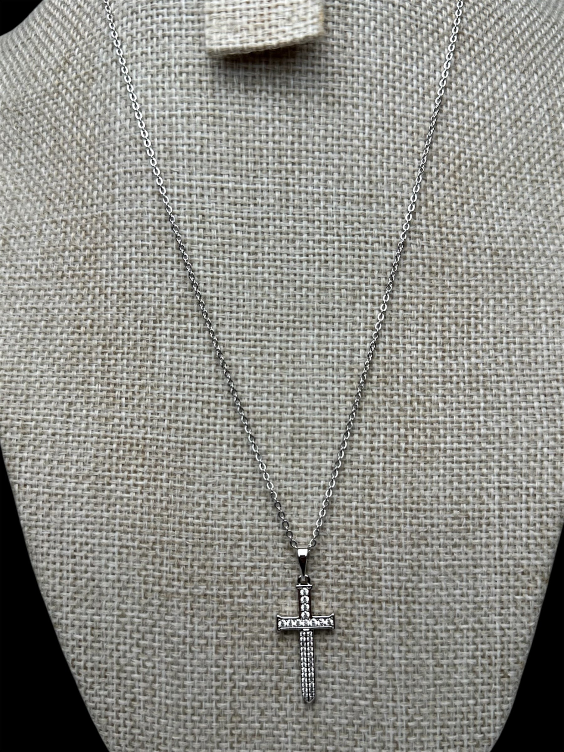 Cadena Plata Cruz Zirconias 3 cm