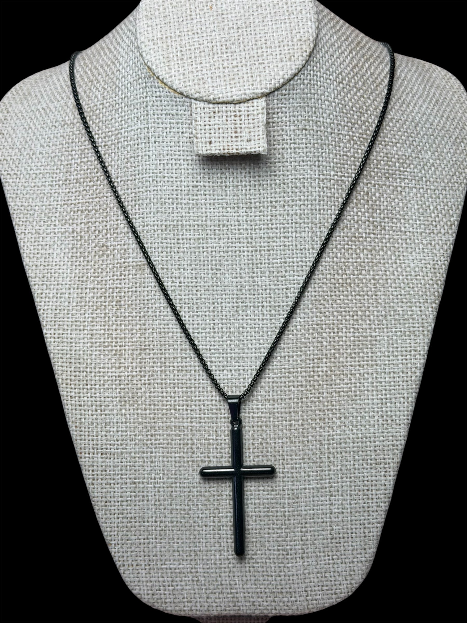 Cadena Cruz Acero Negra