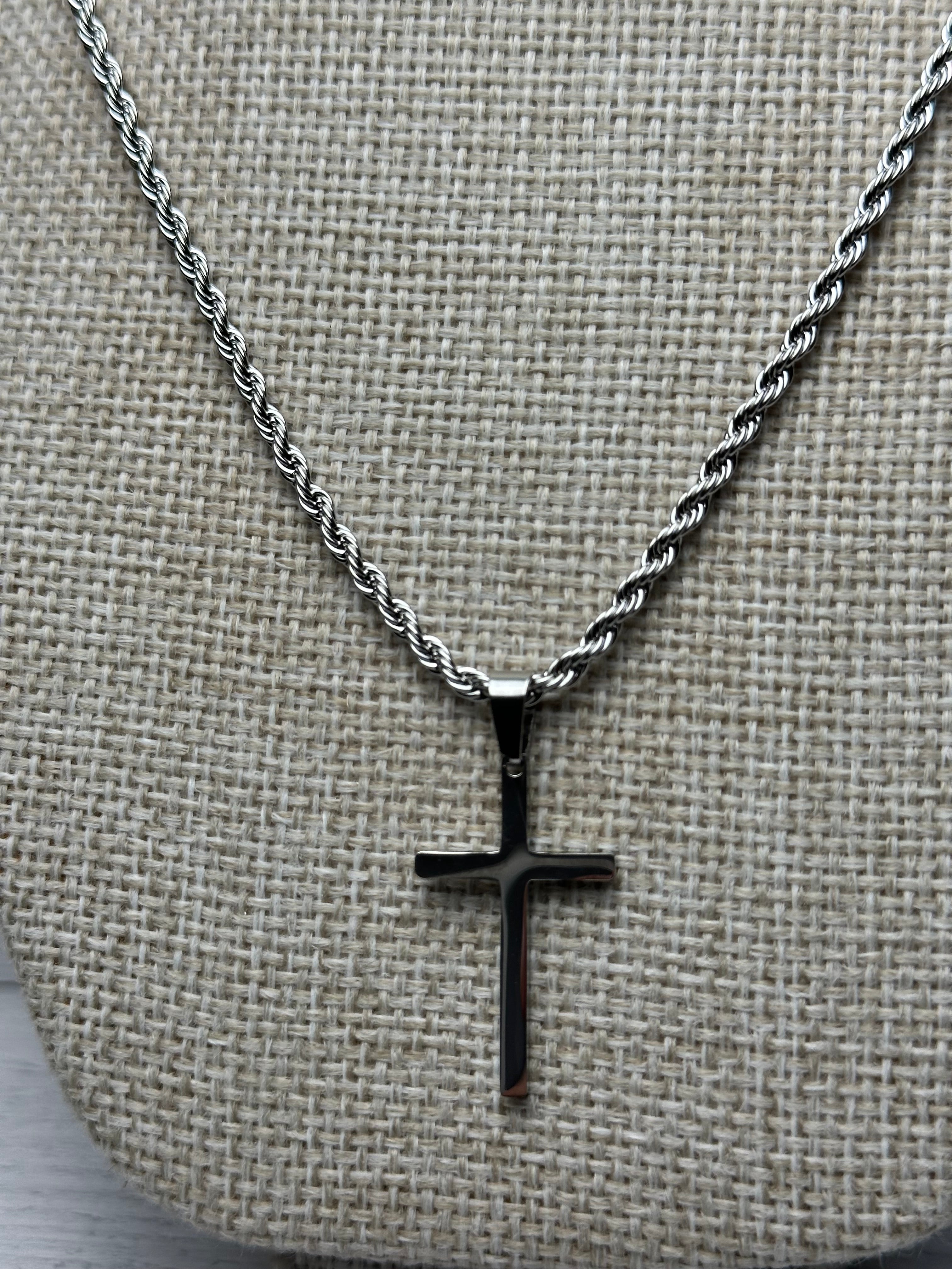 Cadena Cruz Plana Plata Acero Inoxidable