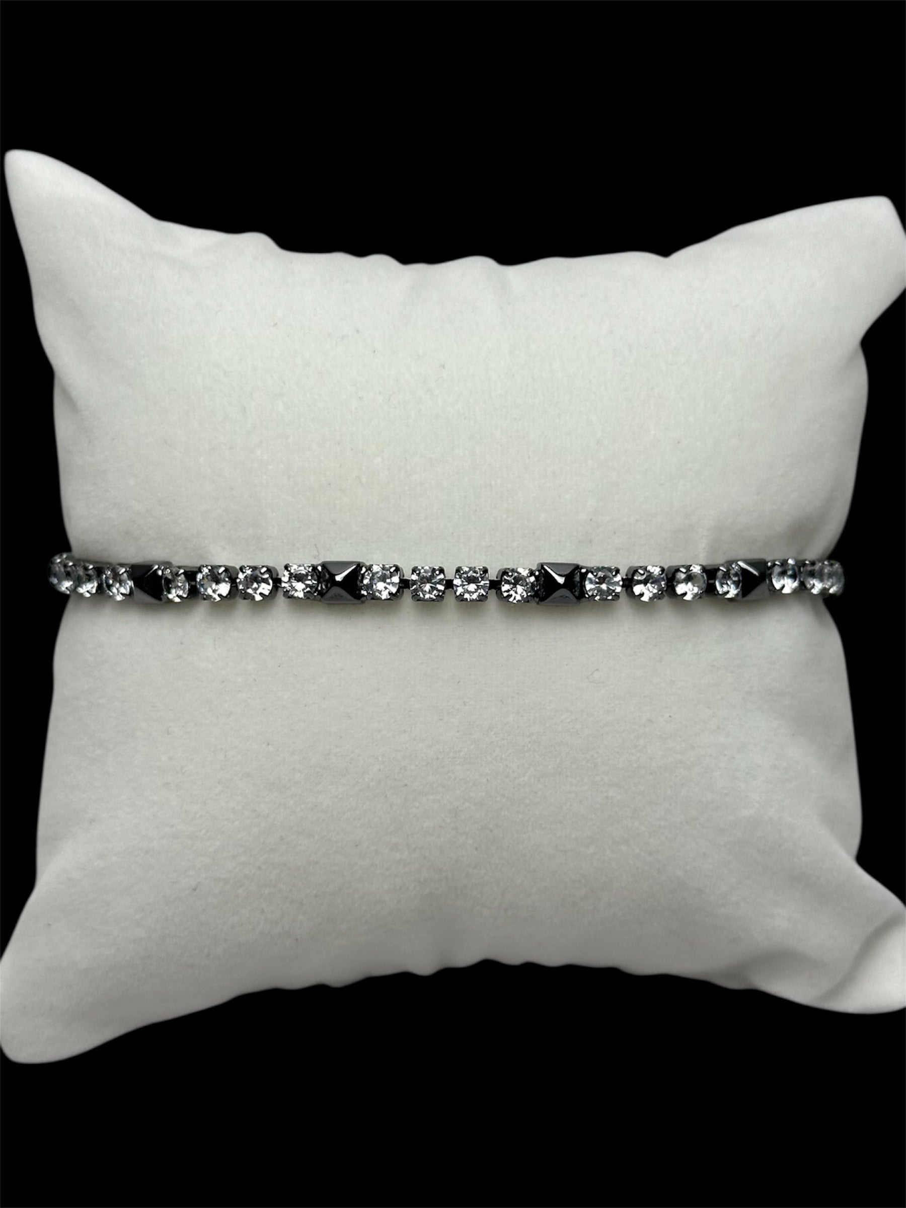 Pulsera Tenis 3 mm Plata Negra Cuadrado