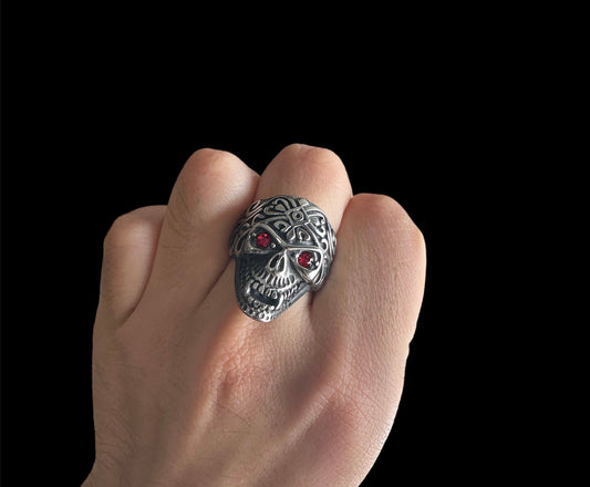 Anillo Calavera Plata Ojos Rojos