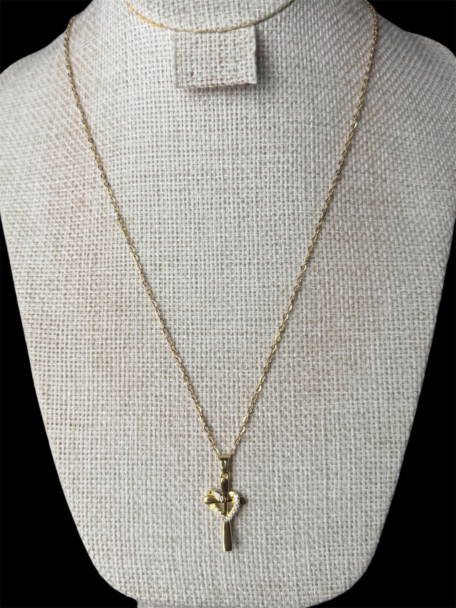Cadena Dije Cruz Corazon Zirconias 3 cm