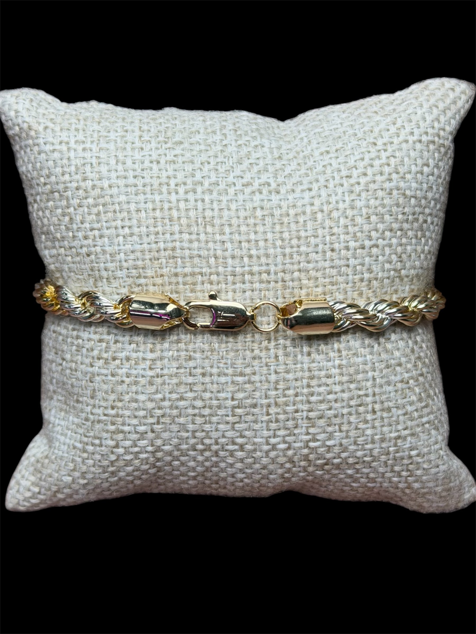 Pulsera Torzal Combinada 6 mm Oro Laminado 18 K