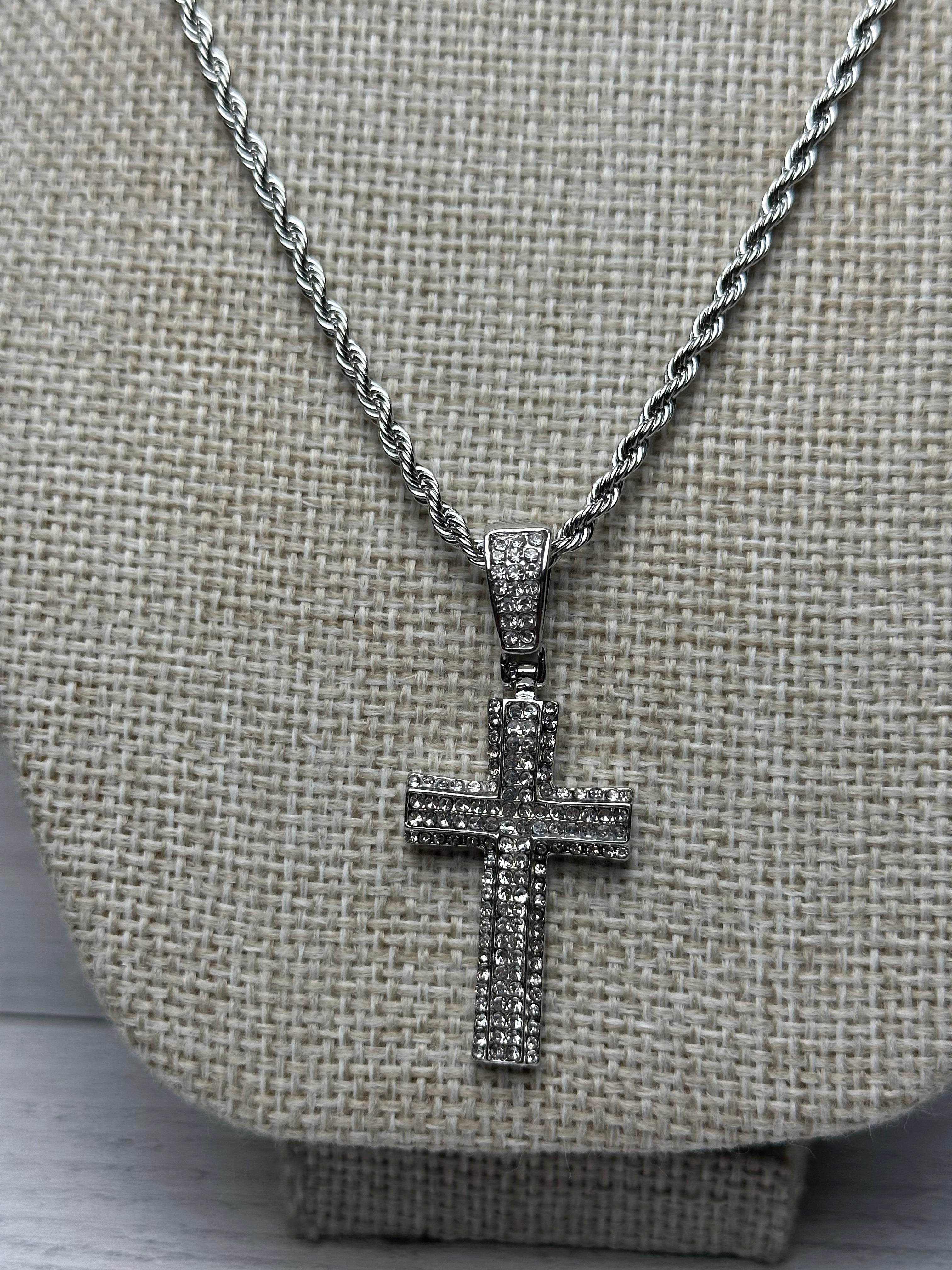 Cadena Dije Cruz Plata Plana 3.5 cm