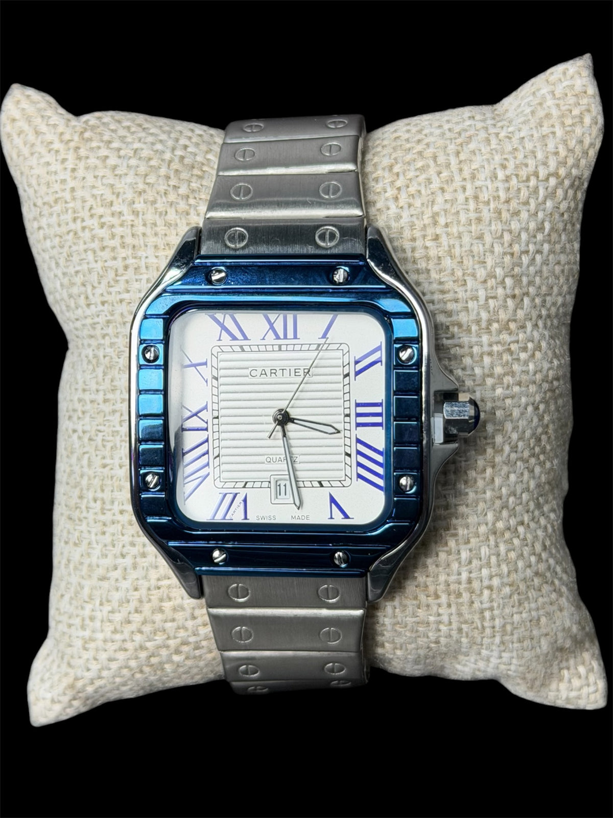 Reloj Santos Crtr Plata Azul Blanco