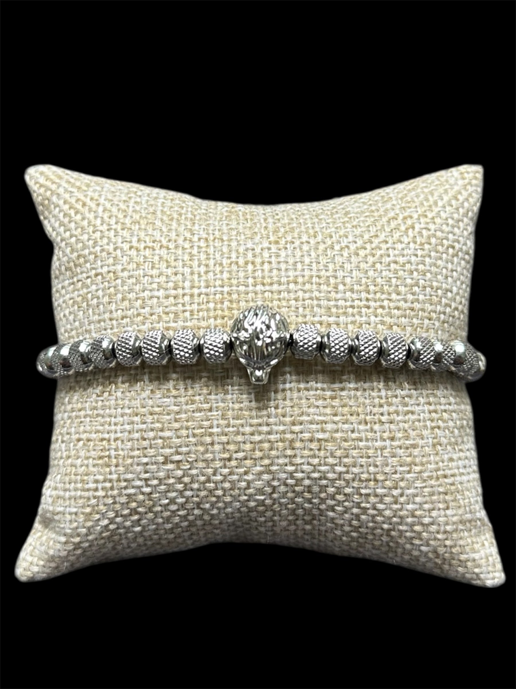 Pulsera Perlas Plata Tigre Acero Inoxidable