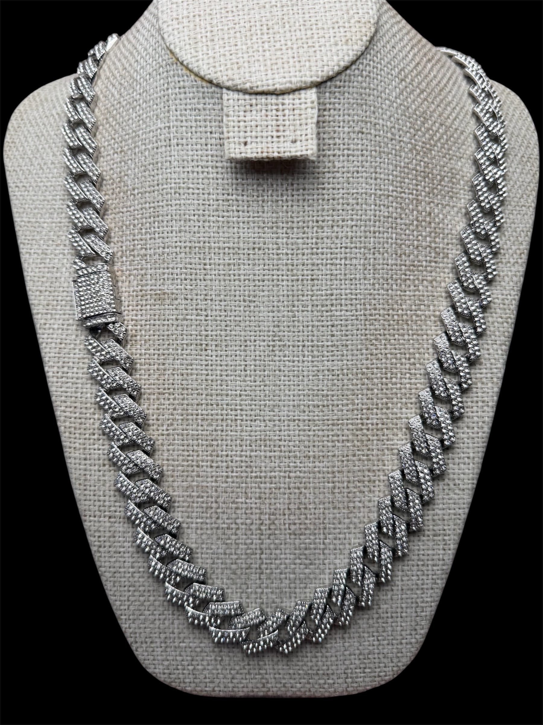 Cadena Cubana 12 mm Plata Zirconias
