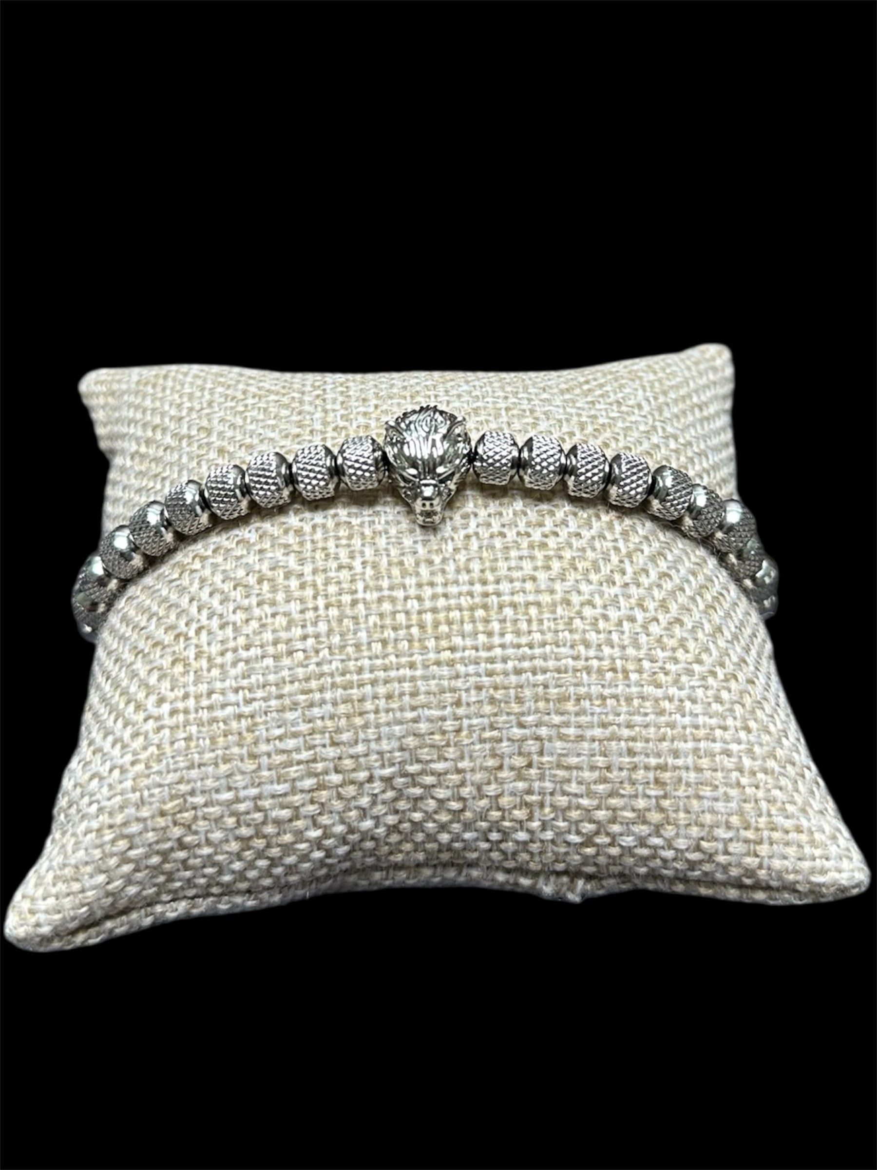 Pulsera Perlas Plata Tigre Acero Inoxidable