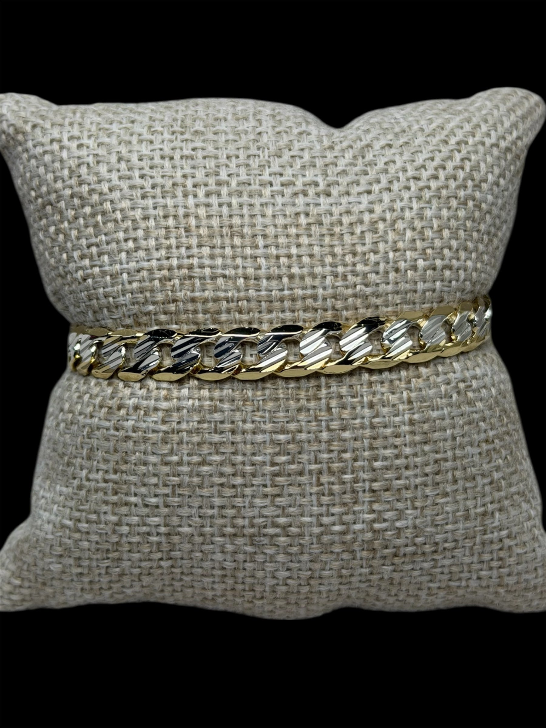 Pulsera Barbada Combinada 7 mm Oro Laminado 18 K
