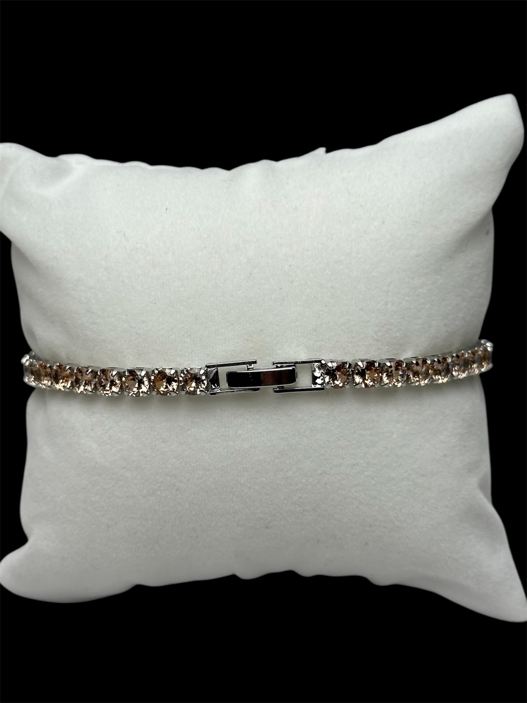 Pulsera Tenis 3 mm Crema Plata