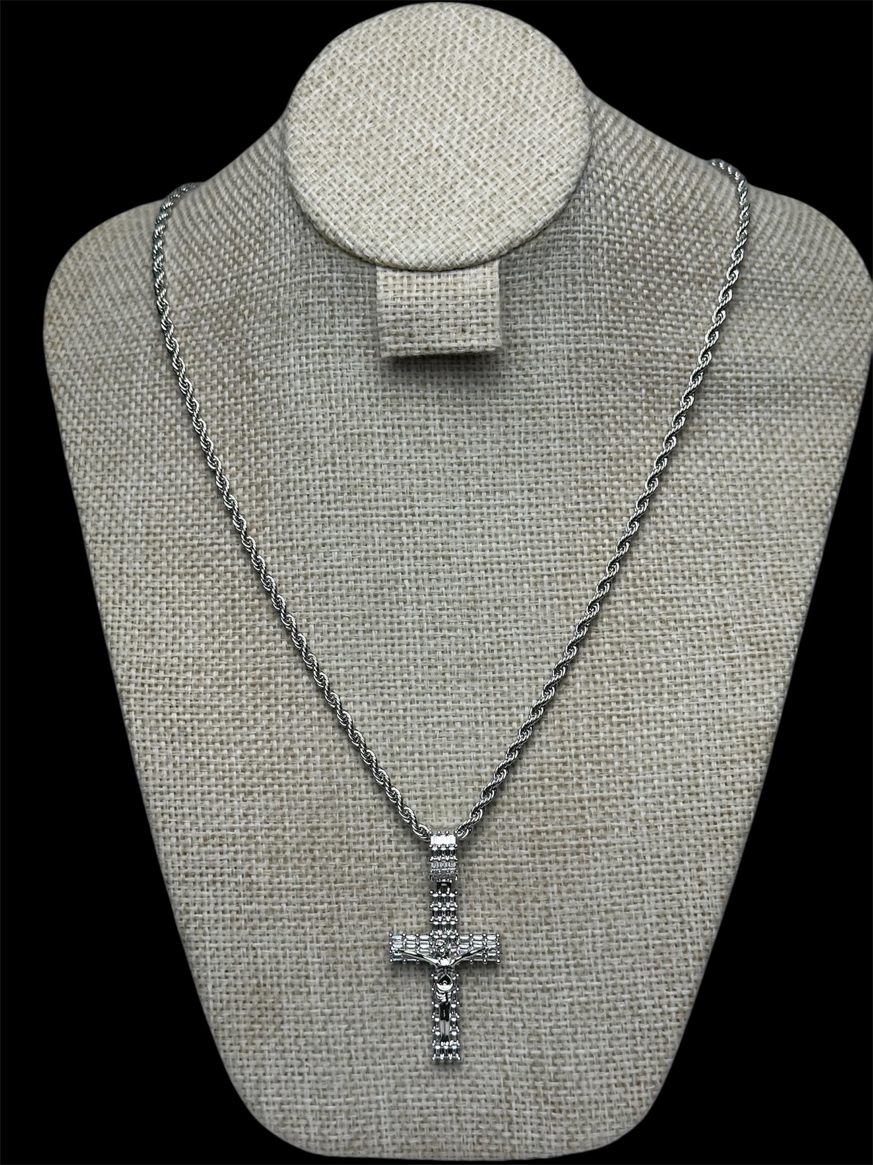 Cadena Torzal Plata Dije Cruz Mediano