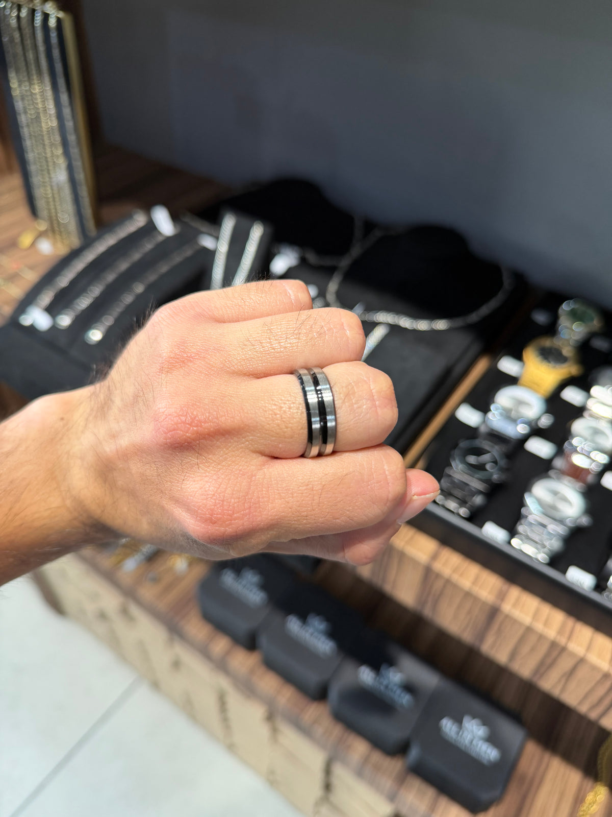 Anillo Negro Rayas Liso