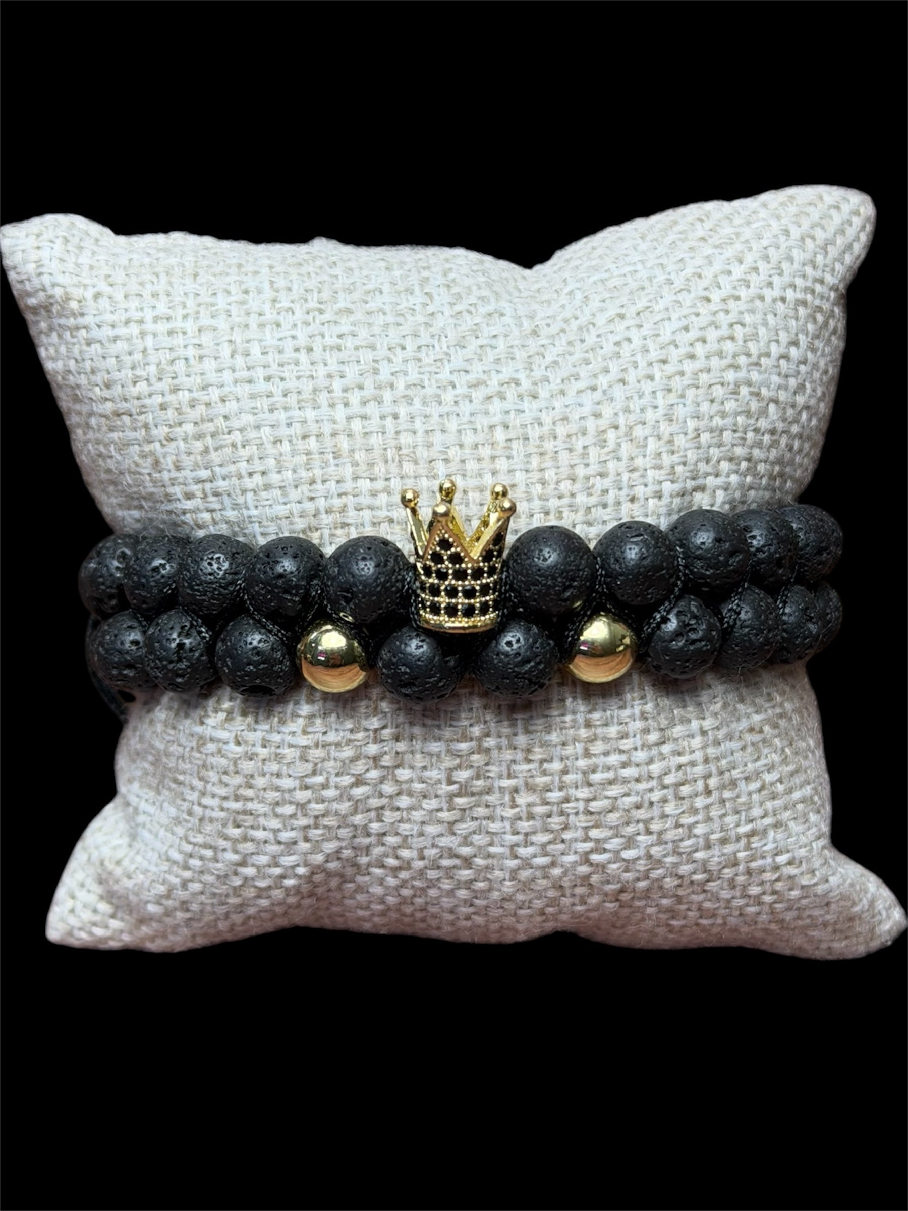 Pulsera Negra Piedras Doble Fila
