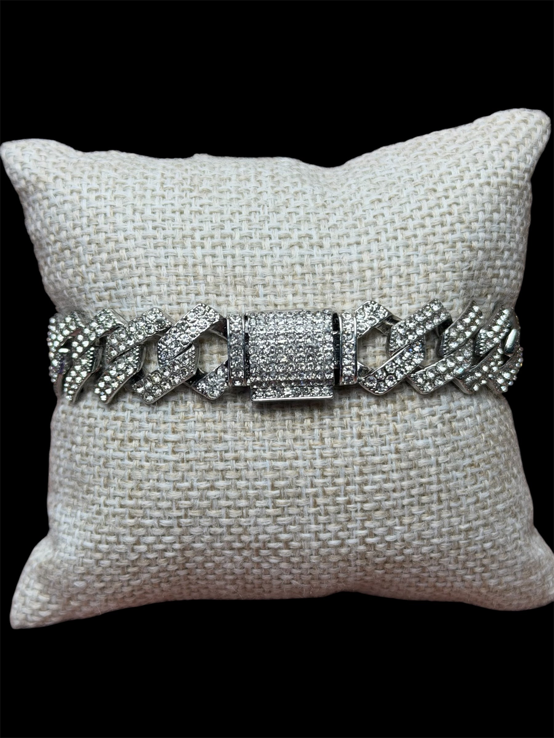 Pulsera Cubana 12 mm Plata Zirconias