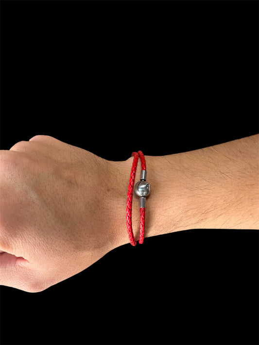 Pulsera Vinil Acero Inoxidable Broche Bola Roja