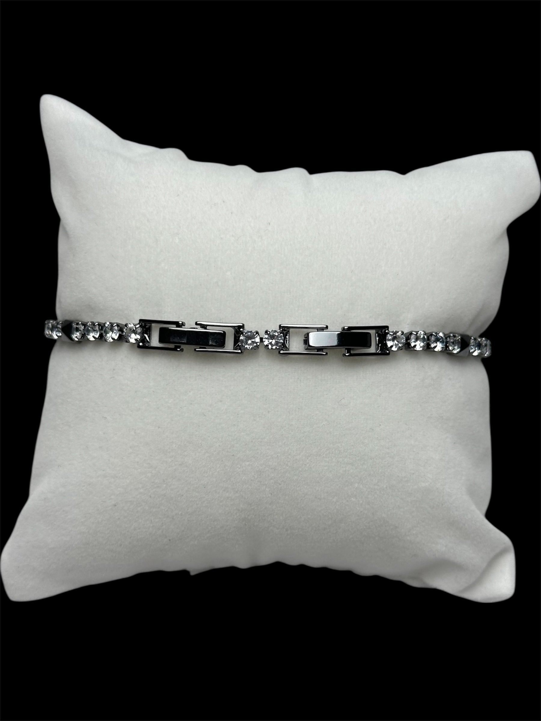 Pulsera Tenis 3 mm Plata Negra Cuadrado