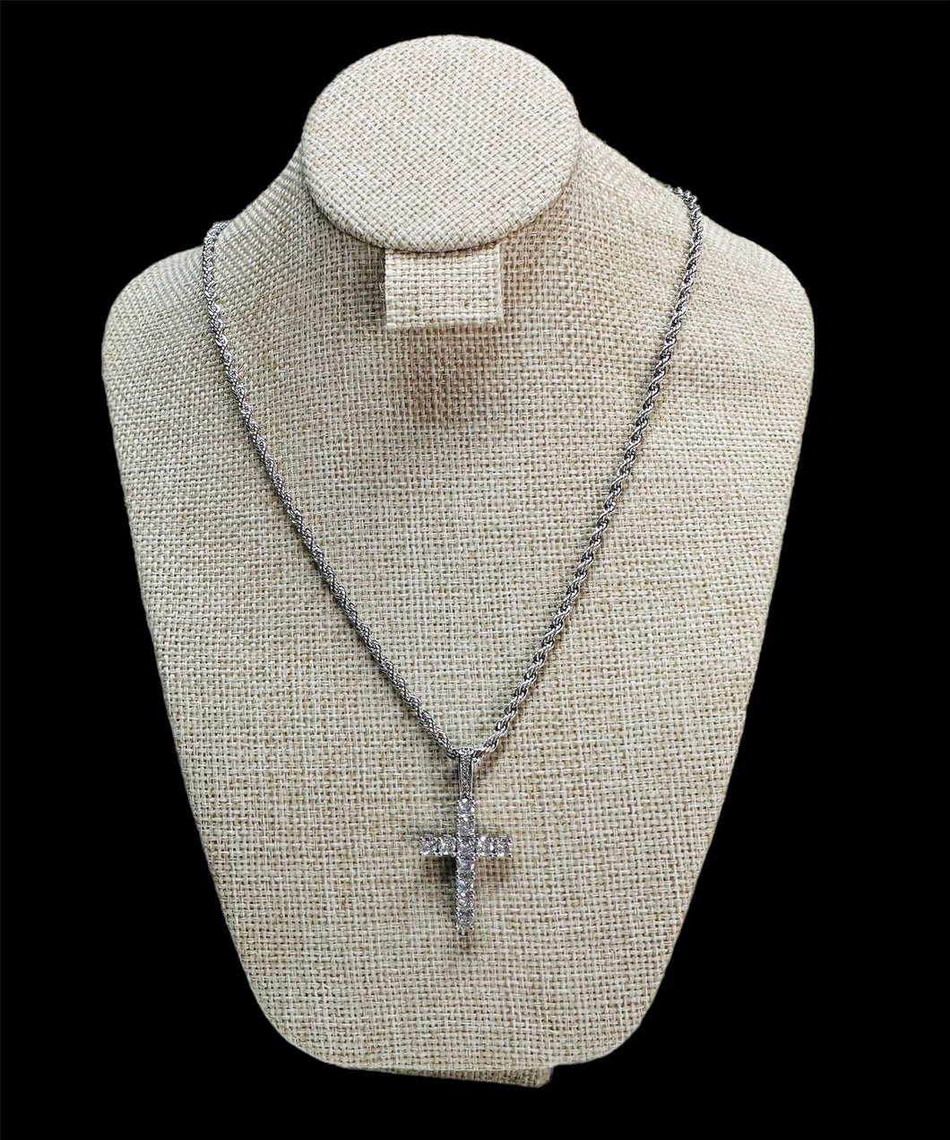 Cadena Cruz Plata Zirconias