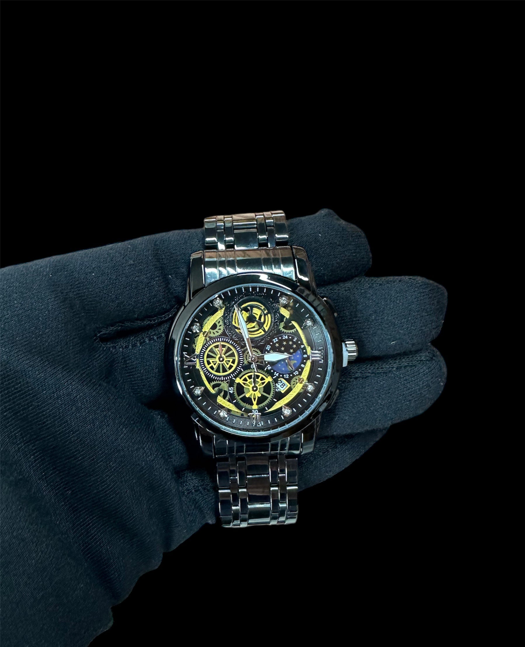 Reloj Negro Automatico Fondo Amarillo