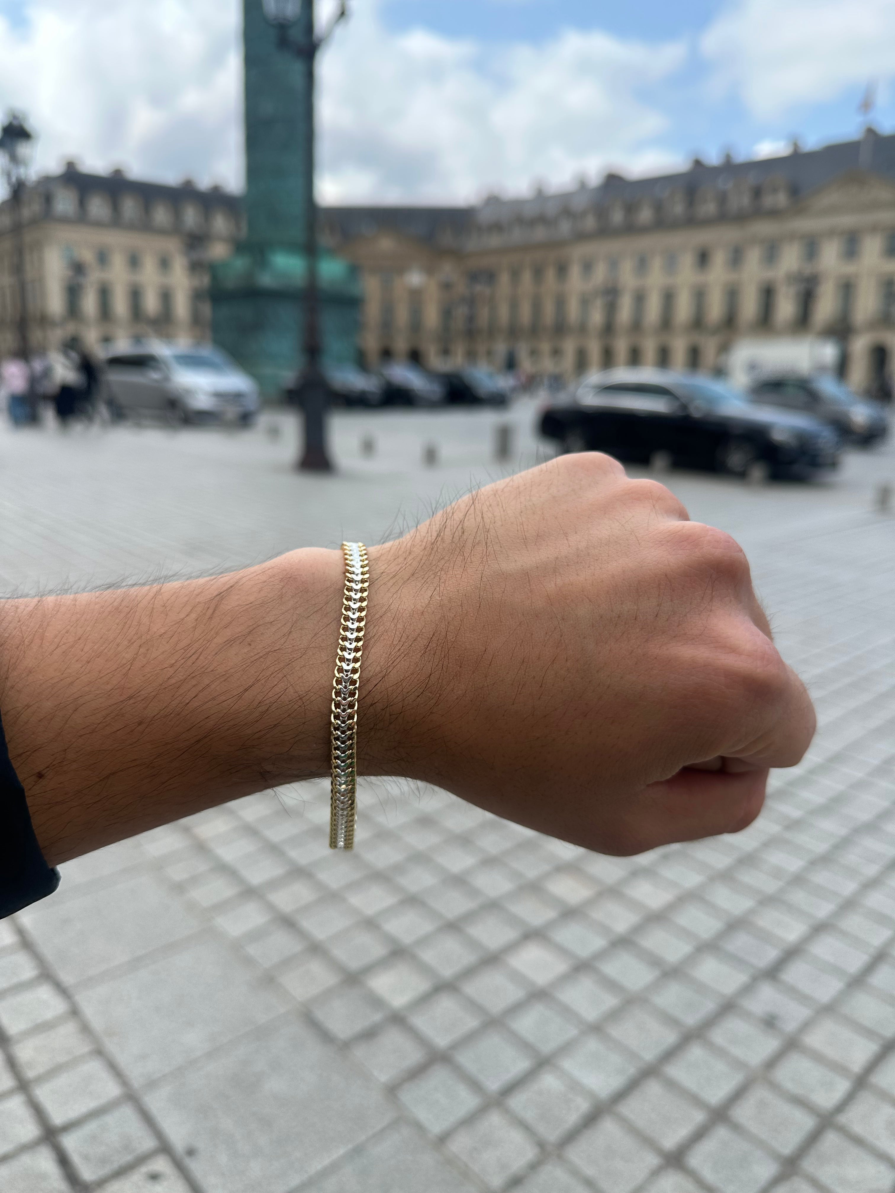 Pulsera Petatillo Combinada 6 mm Oro Laminado 18 K