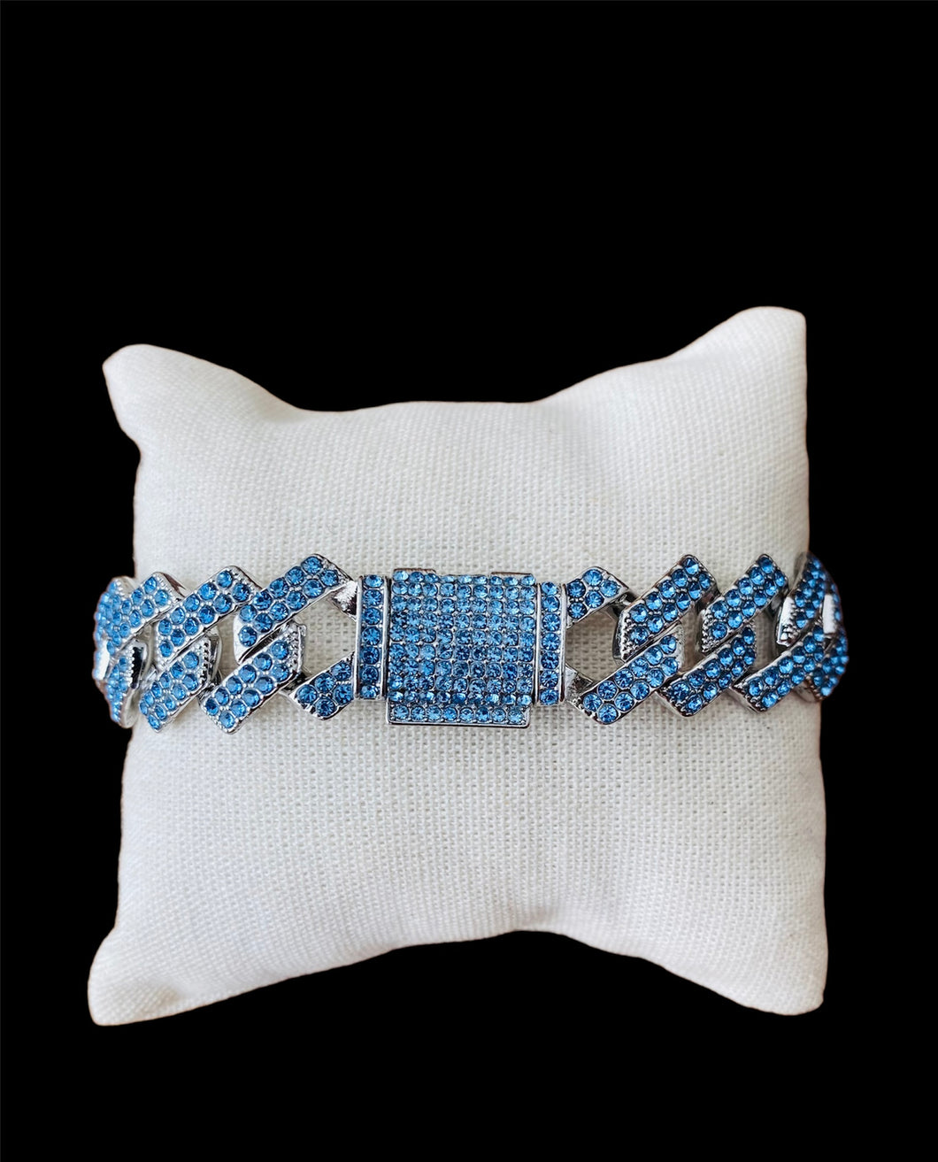 Pulsera Plata Diamante Azul con Broche de Caja