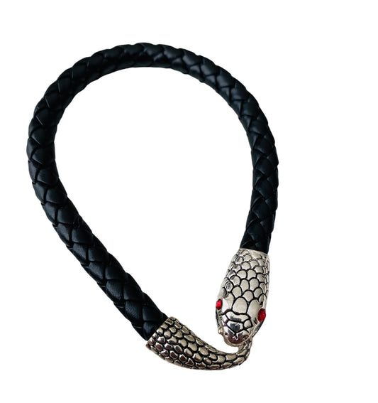 Pulsera Negra Serpiente Plata